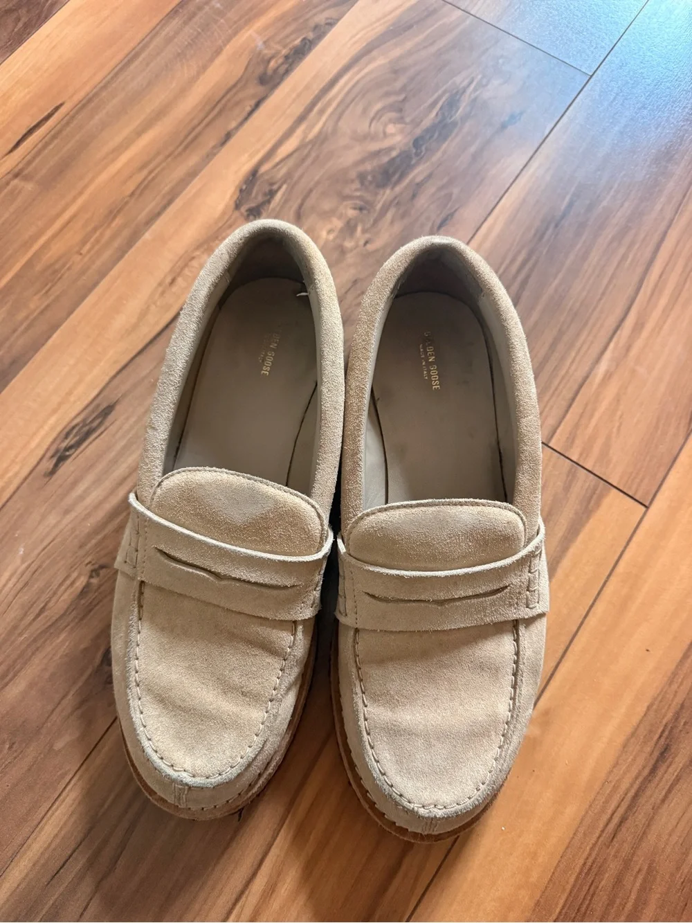 Golden Goose Jerry Penny loafers in Ecru Suede